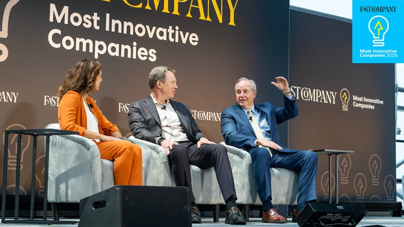 Texas A&M president speaking at the Fast Company Most Innovative Companies gala